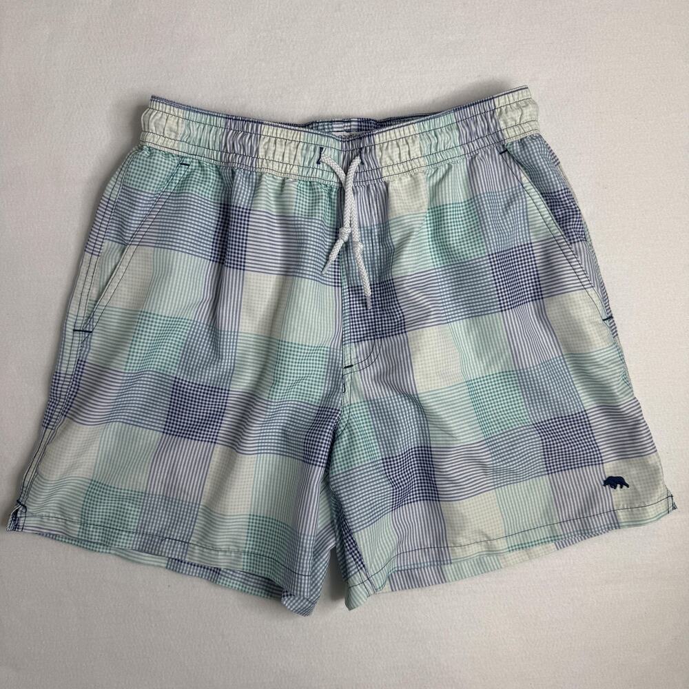 Onward Reserve Swim Trunks Mens Medium Blue Plaid Lined Drawstring Pockets Beach